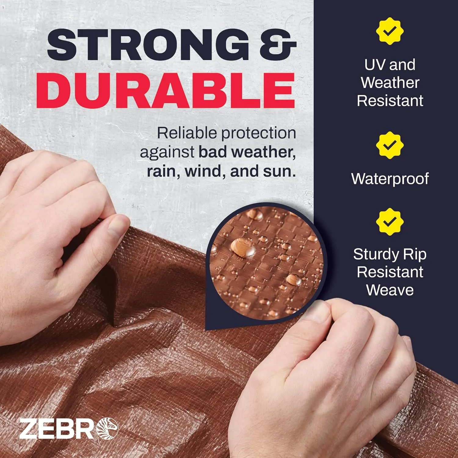 10' x 10' Brown Tarp with Grommets Reinforced - 5 Mil Thick - Durable UV Resistant Plastic Tarps Waterproof - Large Tarpaulin Cover for Outdoor Camping Over/Under Tent Tarp RV Roof Rain - Zebro