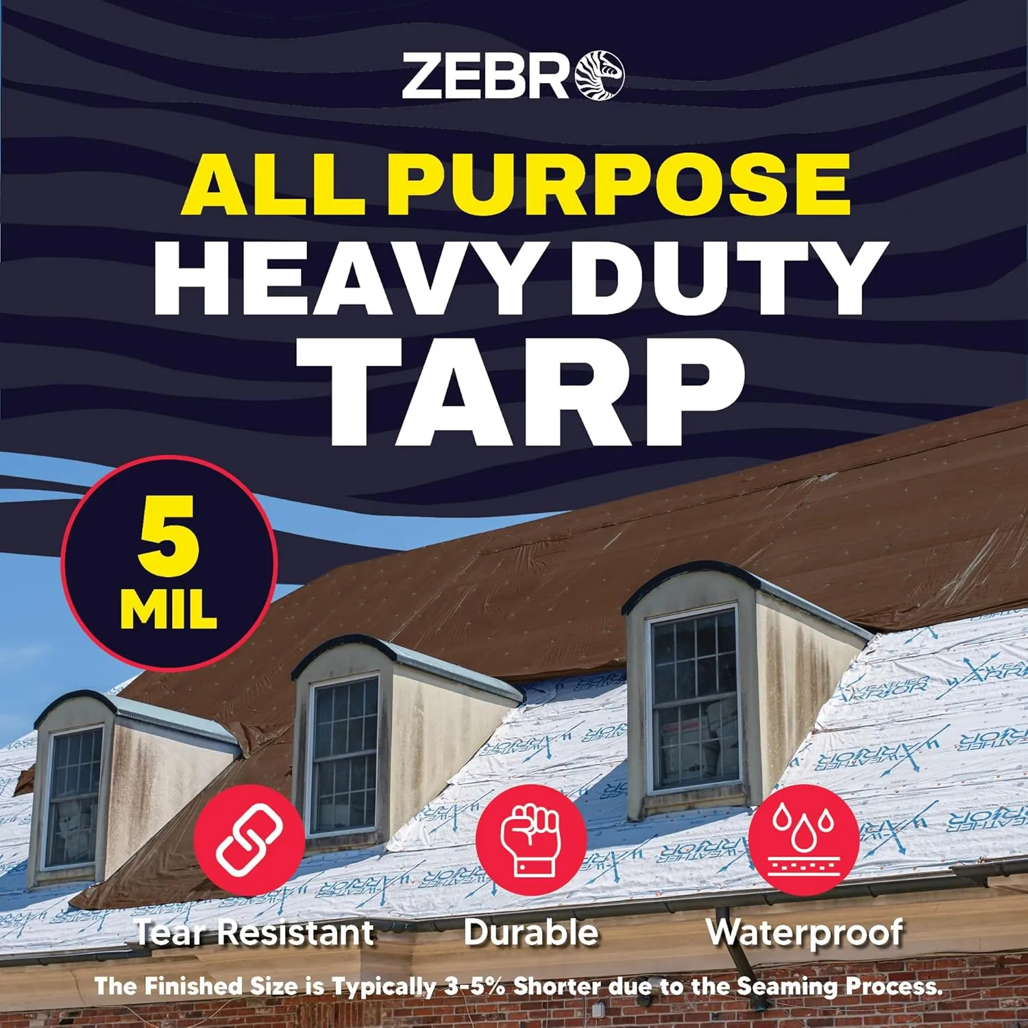 10' x 10' Brown Tarp with Grommets Reinforced - 5 Mil Thick - Durable UV Resistant Plastic Tarps Waterproof - Large Tarpaulin Cover for Outdoor Camping Over/Under Tent Tarp RV Roof Rain - Zebro