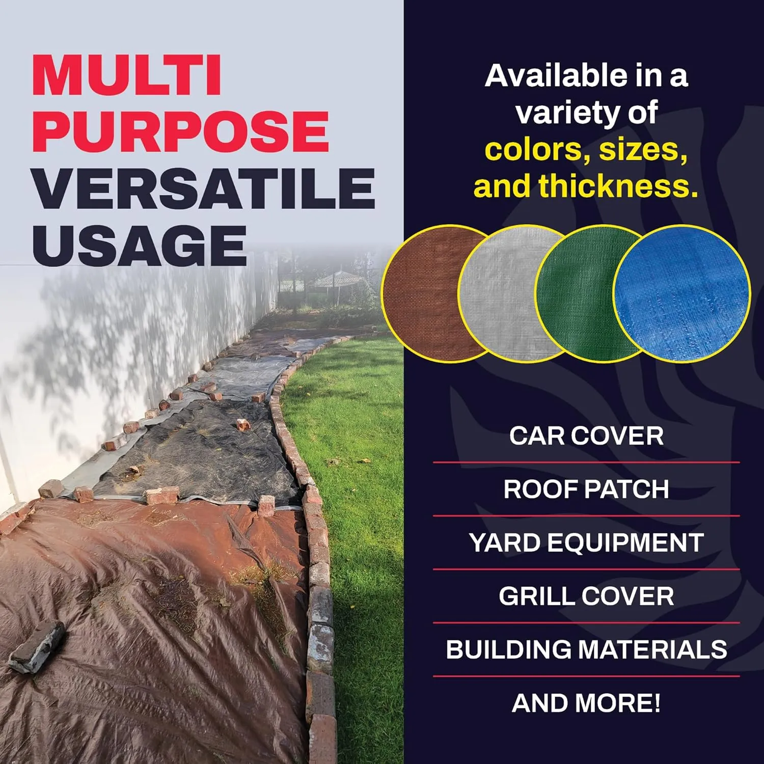 10' x 10' Brown Tarp with Grommets Reinforced - 5 Mil Thick - Durable UV Resistant Plastic Tarps Waterproof - Large Tarpaulin Cover for Outdoor Camping Over/Under Tent Tarp RV Roof Rain - Zebro