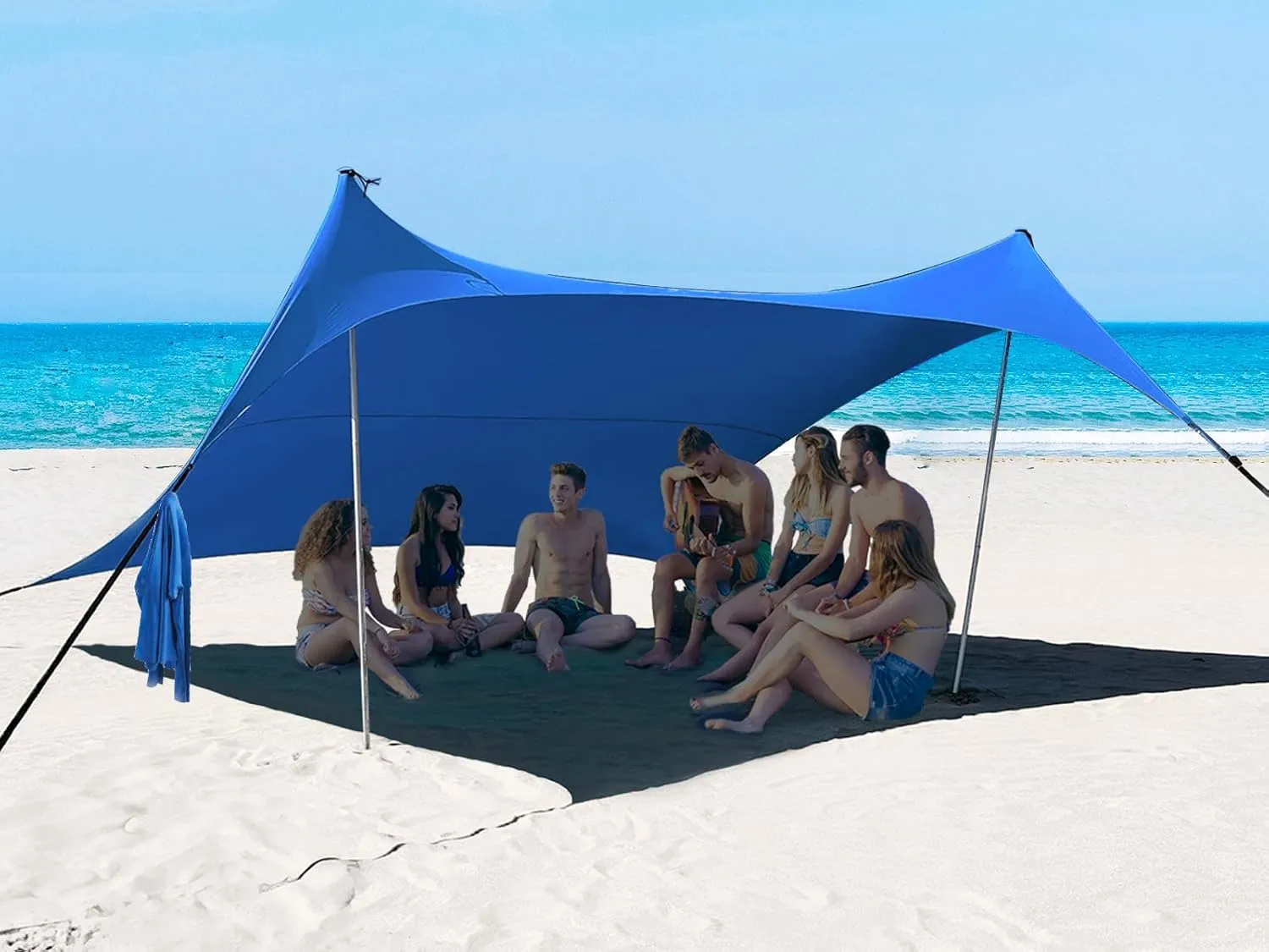 10×10ft UPF50  Beach Tent Sun Shelter, Windproof Stable Outdoor Pop Up Beach Shade Canopy for Camping, Fishing, Backyard Fun or Picnics, 2 Poles
