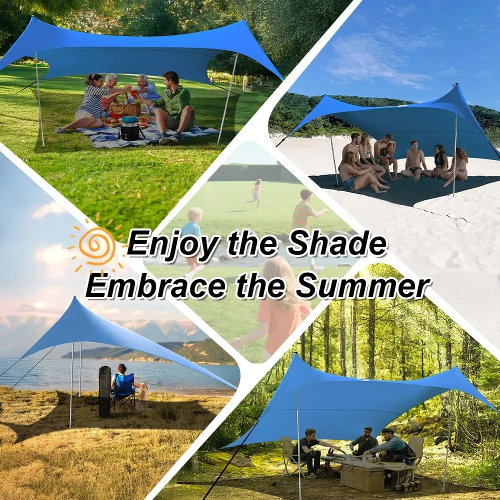 10×10ft UPF50  Beach Tent Sun Shelter, Windproof Stable Outdoor Pop Up Beach Shade Canopy for Camping, Fishing, Backyard Fun or Picnics, 2 Poles