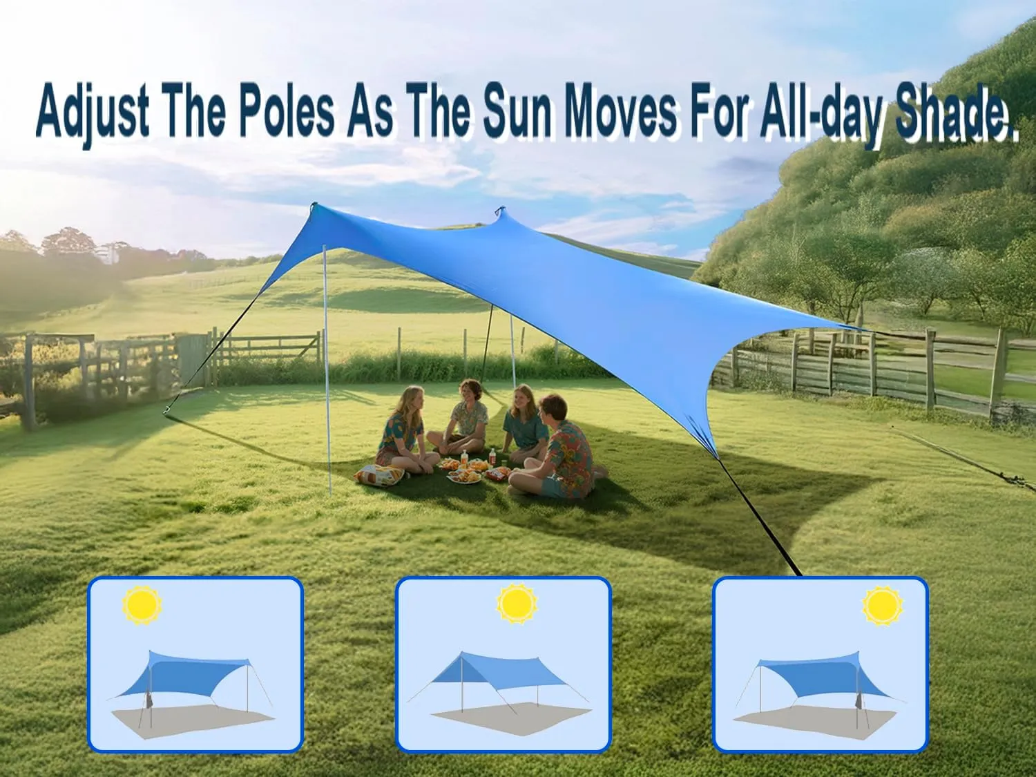 10×10ft UPF50  Beach Tent Sun Shelter, Windproof Stable Outdoor Pop Up Beach Shade Canopy for Camping, Fishing, Backyard Fun or Picnics, 2 Poles