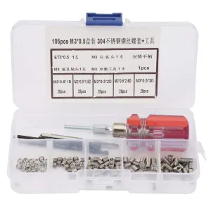 105PCS Threaded Inserts Repair Kit,Stainless Steel Wire Thread Insert,Helicoil Type Wire Insert Installation Set
