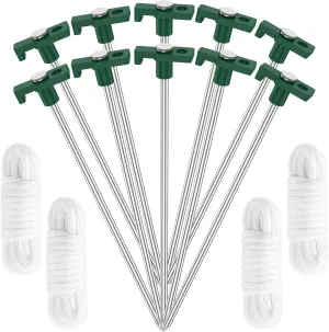 10Pcs Tent Stakes Set with 4 Ropes Metal Camping Tent Ground Stakes Sturdy Canopy Windproof Pegs Reusable Outdoor Tent Pegs Canopy Stakes Kit for Outdoor Camping Hiking/3747, 21213