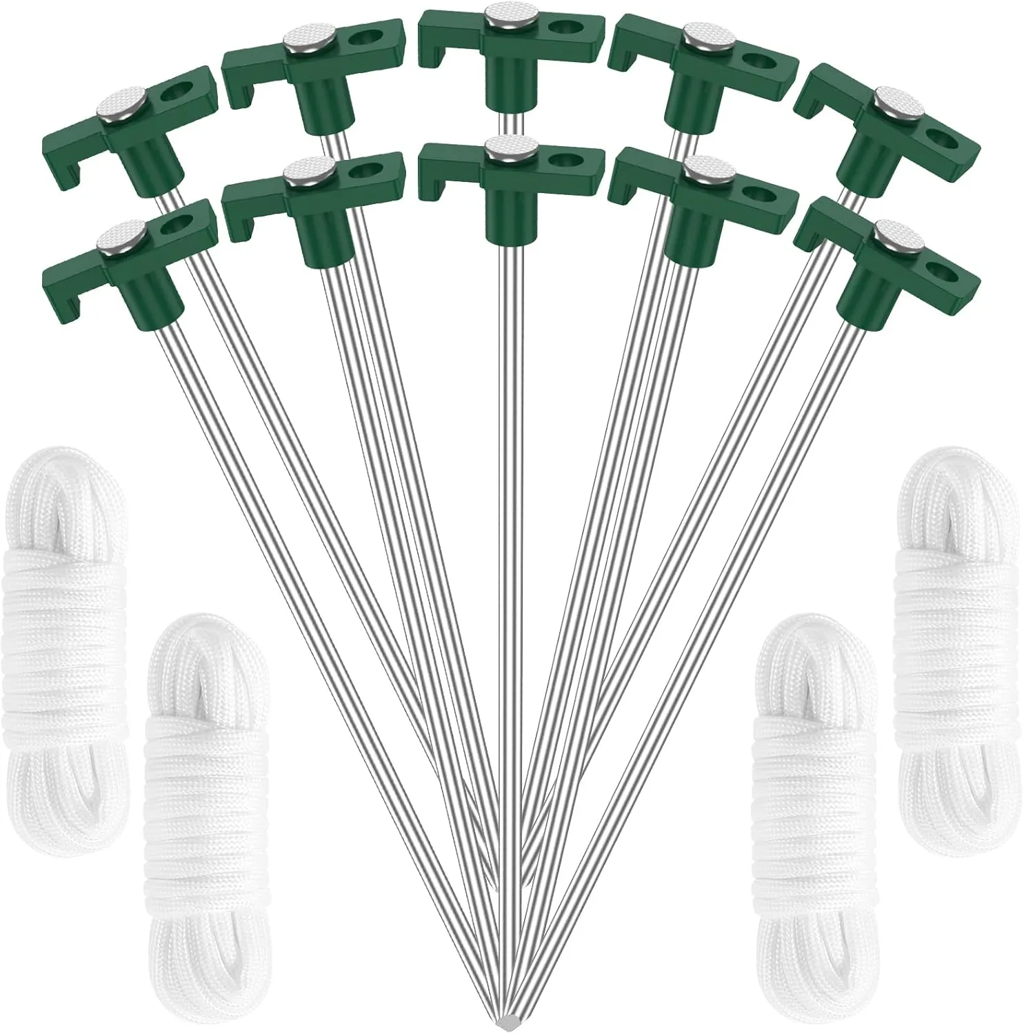 10Pcs Tent Stakes Set with 4 Ropes Metal Camping Tent Ground Stakes Sturdy Canopy Windproof Pegs Reusable Outdoor Tent Pegs Canopy Stakes Kit for Outdoor Camping Hiking/3747, 21213