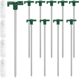 10Pcs Tent Stakes Set with 4 Ropes Metal Camping Tent Ground Stakes Sturdy Canopy Windproof Pegs Reusable Outdoor Tent Pegs Canopy Stakes Kit for Outdoor Camping Hiking/3754, 21213