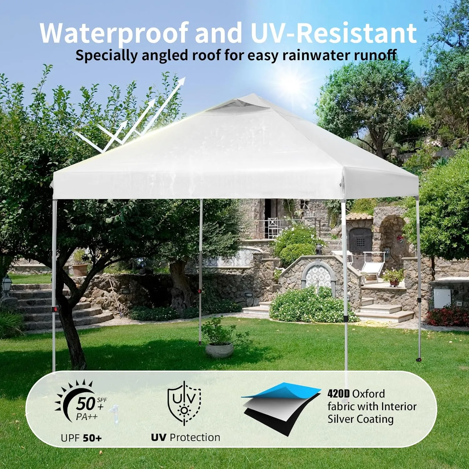 10x10 Canopy Replacement Cover, Pop Up Tent with Air Vent for Straight Leg Frame, Waterproof with Windproof Ropes for Garden Patio Camping (Top Only) (White)