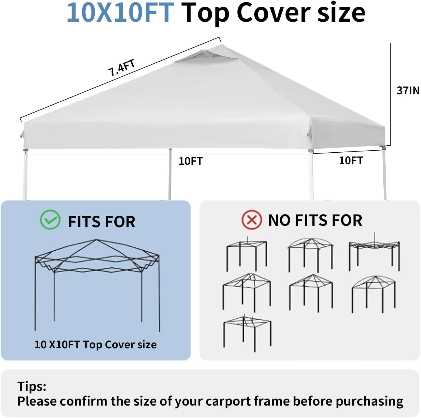 10x10 Canopy Replacement Cover, Pop Up Tent with Air Vent for Straight Leg Frame, Waterproof with Windproof Ropes for Garden Patio Camping (Top Only) (White)