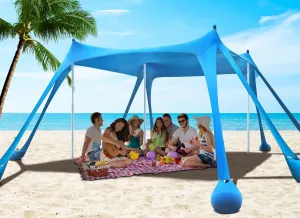 10x10ft Beach Tent Sun Shelter with UPF 50  UV Protection, Beach Canopy Tent with 8 Sandbags, 4 Stability Poles, 8 Ground Pegs for Camping, Fishing, Picnics, Backyard Fun (Sky Blue)