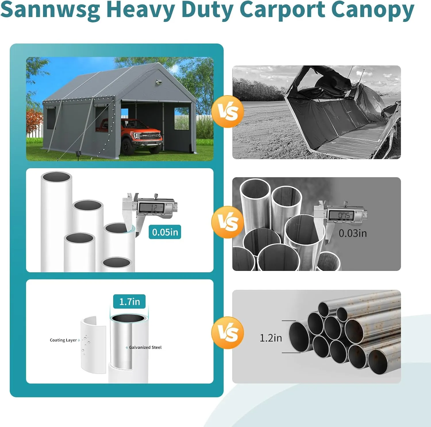 12x20FT Heavy Duty Carport Canopy,Extra Large Portable Car Tent Garage with Roll-up Windows and All-Season Tarp Cover,Removable Roof &Side Walls for Car, SUV,Boats&Truck Shelter Logic Storage