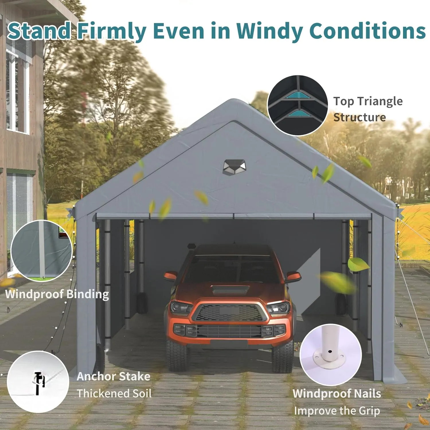 12x20FT Heavy Duty Carport Canopy,Extra Large Portable Car Tent Garage with Roll-up Windows and All-Season Tarp Cover,Removable Roof &Side Walls for Car, SUV,Boats&Truck Shelter Logic Storage