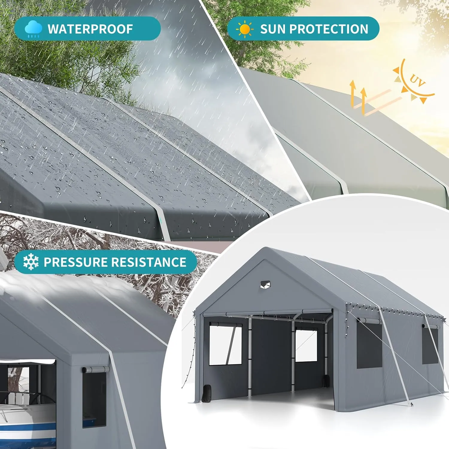 12x20FT Heavy Duty Carport Canopy,Extra Large Portable Car Tent Garage with Roll-up Windows and All-Season Tarp Cover,Removable Roof &Side Walls for Car, SUV,Boats&Truck Shelter Logic Storage