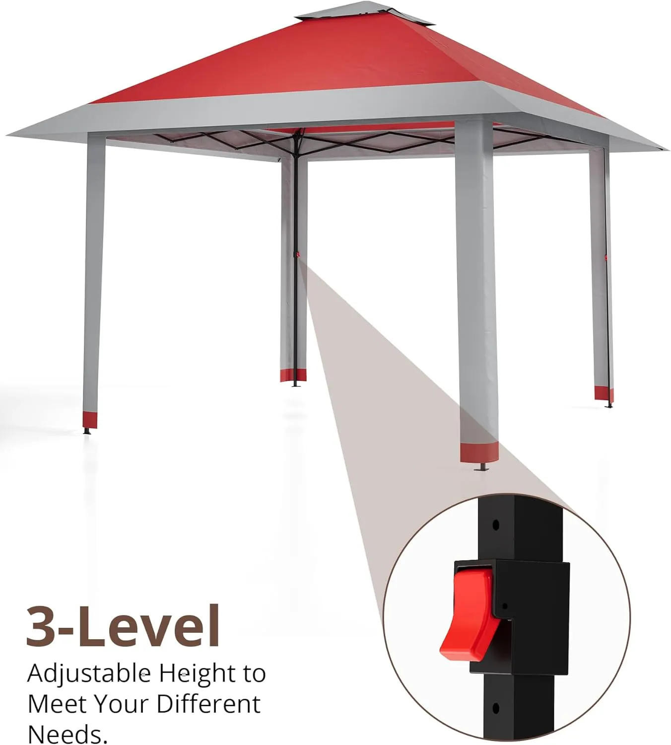 13x13ft Pop Up Gazebo, Outdoor Canopy Tent with Mosquito Netting, Heavy Duty Party Tent Shelter with Waterproof and Ultraviolet Double Roof for Backyard, Garden, Lawn and Deck (Red Gray)