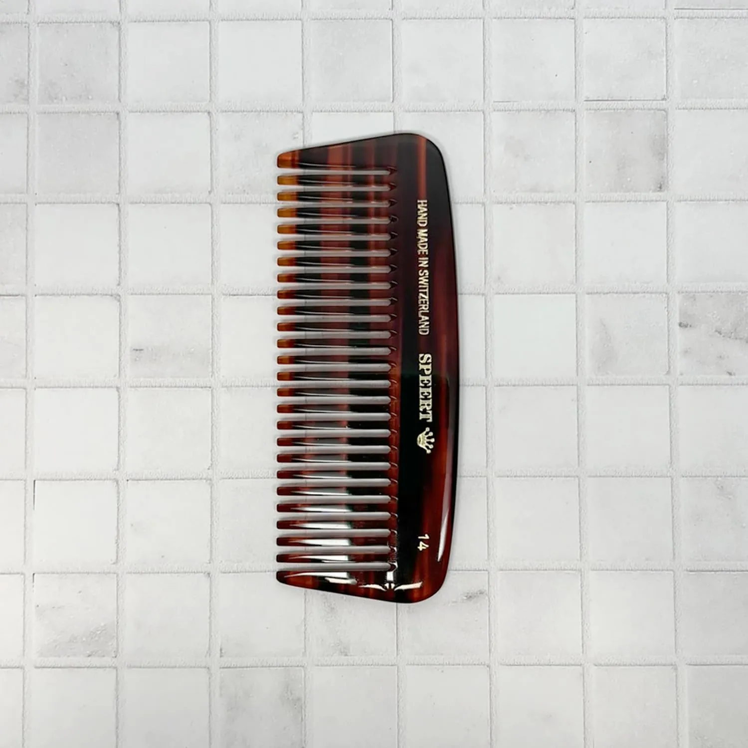 #14 Handmade Wide Tooth Comb Tortoise Havana Acetate Thick Coarse Curly Detangling Parting Grooming Teasing Hair Styling Hairdresser Barber Hairdressing Wet Dry Pocket Travel Women Men Kids