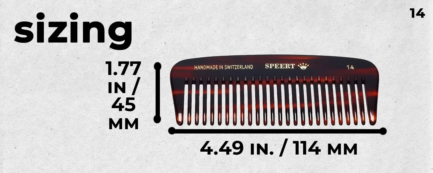 #14 Handmade Wide Tooth Comb Tortoise Havana Acetate Thick Coarse Curly Detangling Parting Grooming Teasing Hair Styling Hairdresser Barber Hairdressing Wet Dry Pocket Travel Women Men Kids