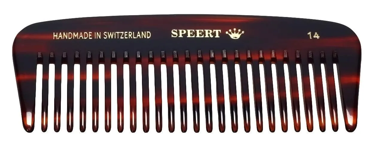 #14 Handmade Wide Tooth Comb Tortoise Havana Acetate Thick Coarse Curly Detangling Parting Grooming Teasing Hair Styling Hairdresser Barber Hairdressing Wet Dry Pocket Travel Women Men Kids