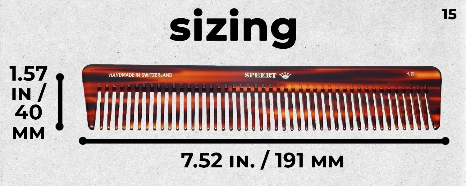 #15 Handmade Wide Tooth Comb Tortoise Havana Acetate Thick Coarse Curly Detangling Parting Grooming Teasing Hair Styling Hairdresser Barber Hairdressing Wet Dry Pocket Travel Women Men Kids