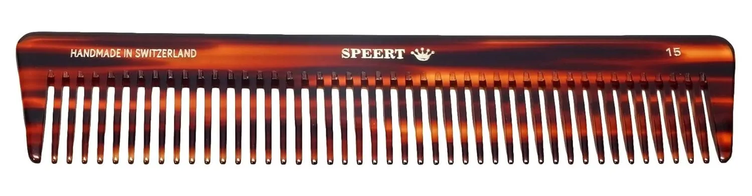 #15 Handmade Wide Tooth Comb Tortoise Havana Acetate Thick Coarse Curly Detangling Parting Grooming Teasing Hair Styling Hairdresser Barber Hairdressing Wet Dry Pocket Travel Women Men Kids