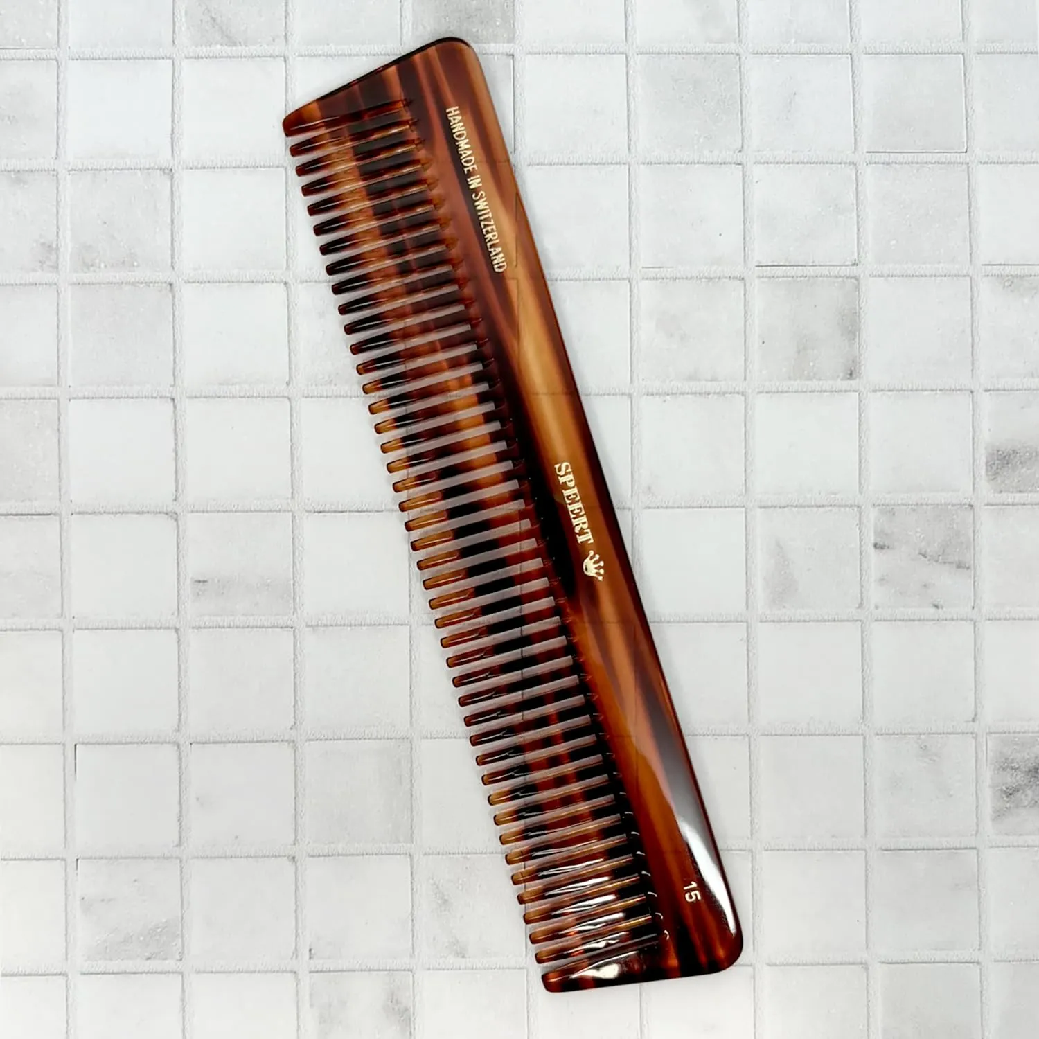 #15 Handmade Wide Tooth Comb Tortoise Havana Acetate Thick Coarse Curly Detangling Parting Grooming Teasing Hair Styling Hairdresser Barber Hairdressing Wet Dry Pocket Travel Women Men Kids