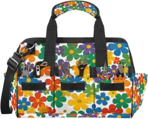 15 Inch Tool Bag 14-Pockets Tool Box Organizer for Men Colorful Florals Varicolored Tool Tote Bag Waterproof Toolbox with Shoulder Strap Heavy Duty Garden Tool Organizer for Mechanic