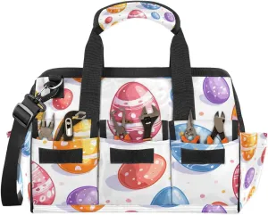 15 Inch Tool Bag 14-Pockets Tool Box Organizer for Men Easter Color Egg Tool Tote Bag Waterproof Toolbox with Shoulder Strap Heavy Duty Garden Tool Organizer for Mechanic