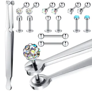 15 Pcs Piercing Ball Grabber Tool Piercing Barbell Clamps Forceps Stainless Steel Pliers Jewelry Clamp Tweezers Labret Lip Studs Tongue Studs Earring Removal Tool