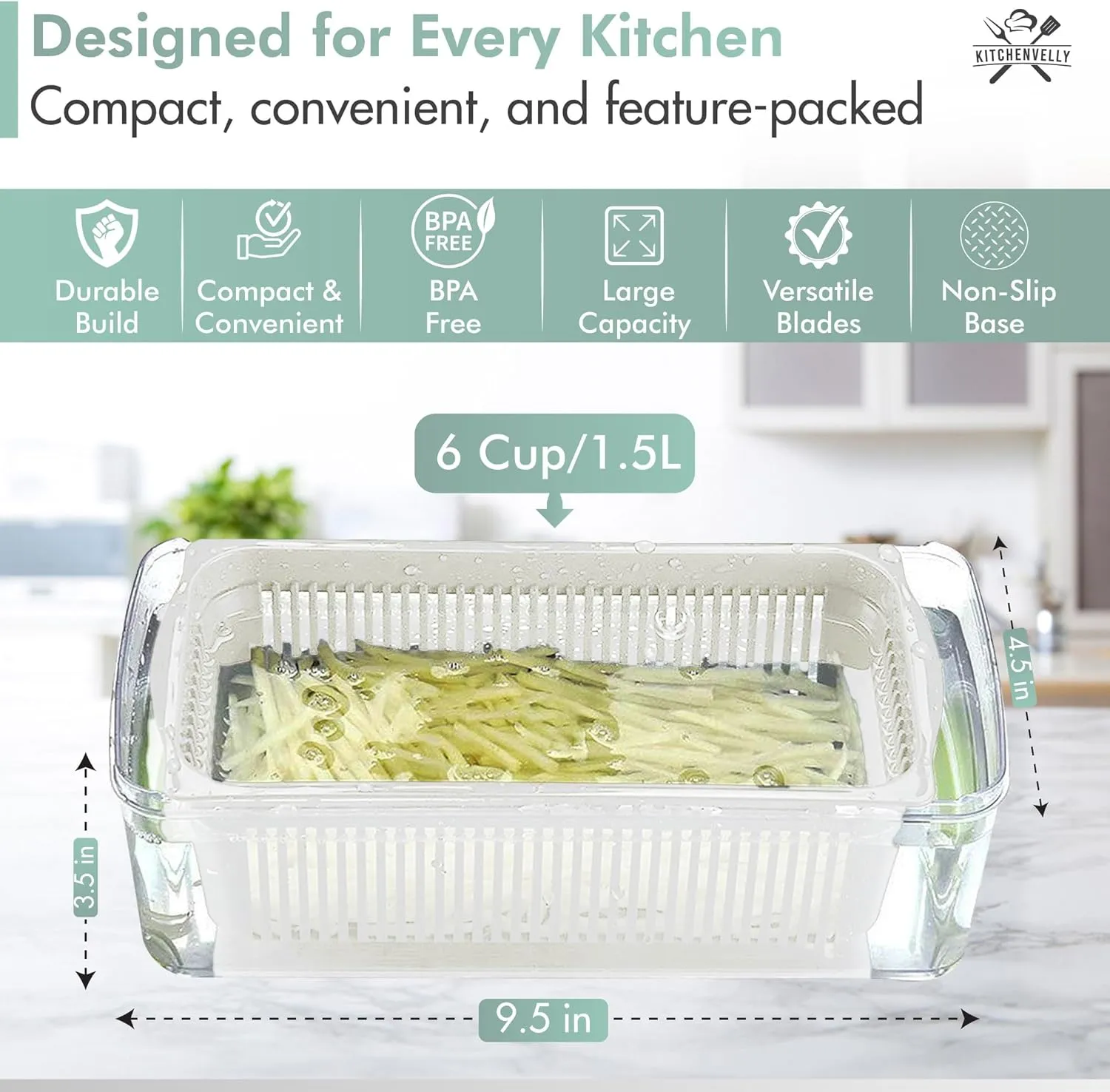 16-in-1 Vegetable Chopper and Slicer with 8 Blades – Veggie Cutter, Dicer, Food Chopper with Container & Lid – Multi-Purpose Kitchen Tool for Easy Meal Prep (Blue)