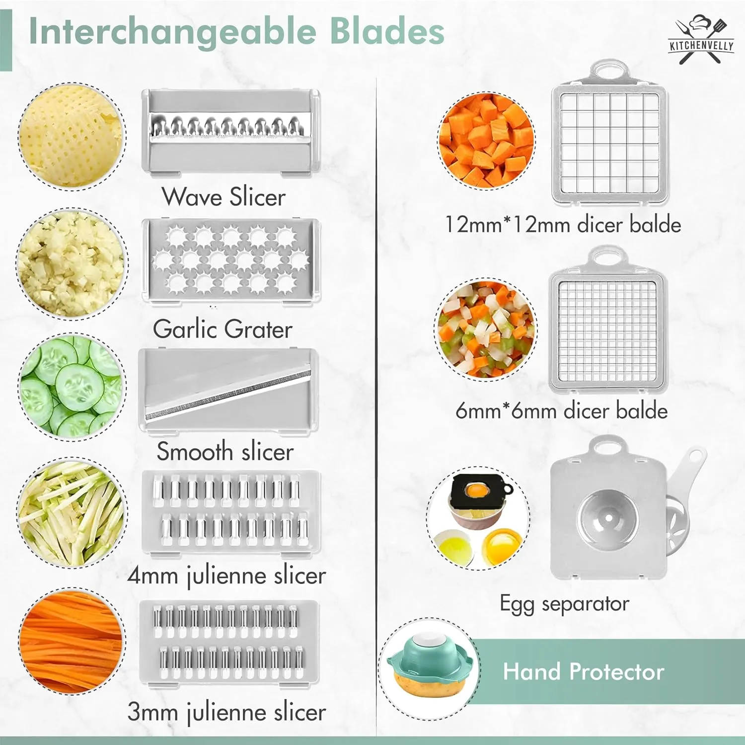 16-in-1 Vegetable Chopper and Slicer with 8 Blades – Veggie Cutter, Dicer, Food Chopper with Container & Lid – Multi-Purpose Kitchen Tool for Easy Meal Prep (Blue)