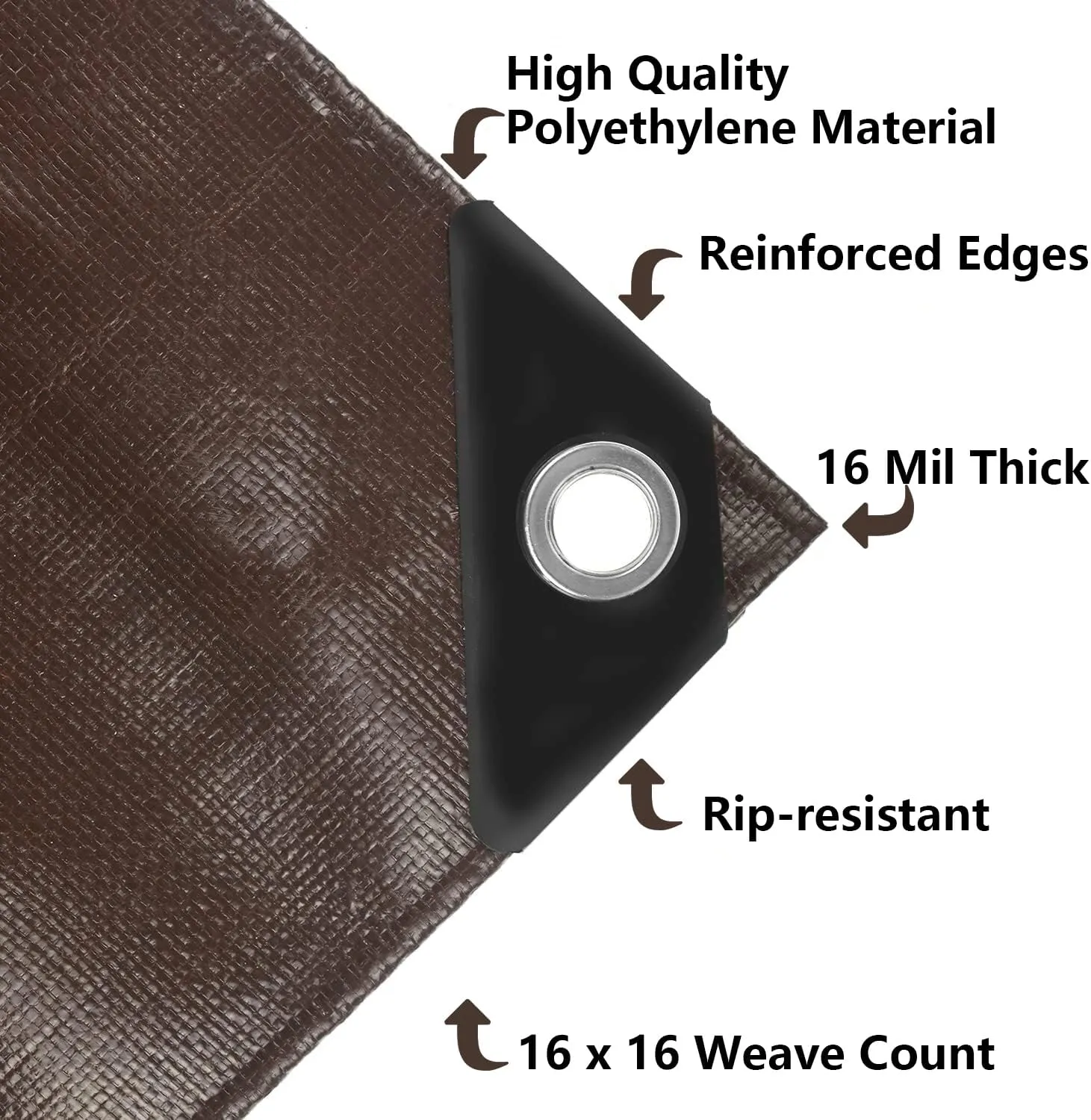16' x 20' Tarps Heavy Duty Waterproof, 16 Mil Brown Poly Tarp Cover, UV Resistant, Rip and Tear Proof Tarpaulin with Grommets and Reinforced Edges for Roof, Patio, Camping, Boat, Pool