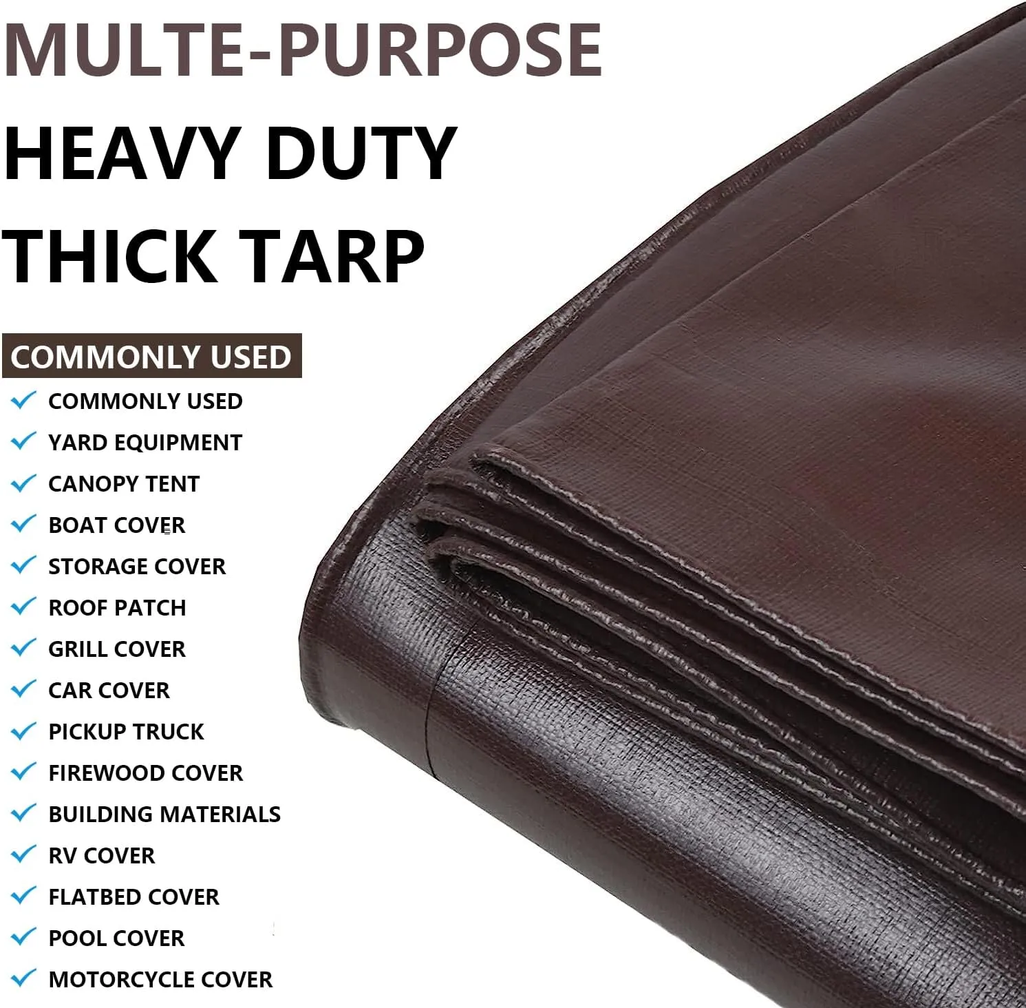 16' x 20' Tarps Heavy Duty Waterproof, 16 Mil Brown Poly Tarp Cover, UV Resistant, Rip and Tear Proof Tarpaulin with Grommets and Reinforced Edges for Roof, Patio, Camping, Boat, Pool