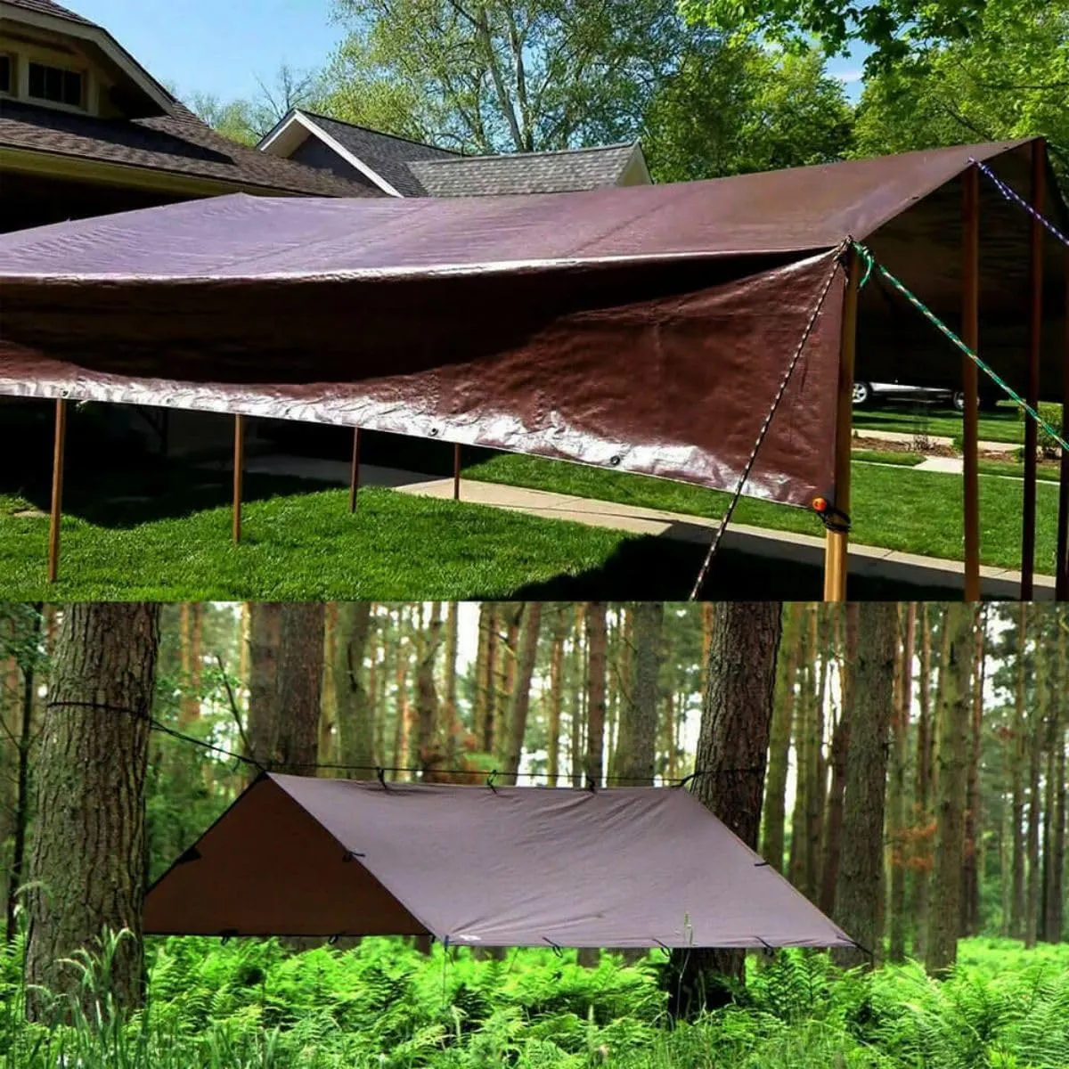 16' x 20' Tarps Heavy Duty Waterproof, 16 Mil Brown Poly Tarp Cover, UV Resistant, Rip and Tear Proof Tarpaulin with Grommets and Reinforced Edges for Roof, Patio, Camping, Boat, Pool