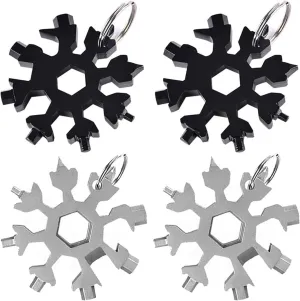 18-in-1 Stainless Steel Snowflake Multi Tool Outdoor Wrench Snowflake Portable Snowboarding Screwdriver Keychain Combination Tool for Camping(2pcs Black, 2pcs Silver)