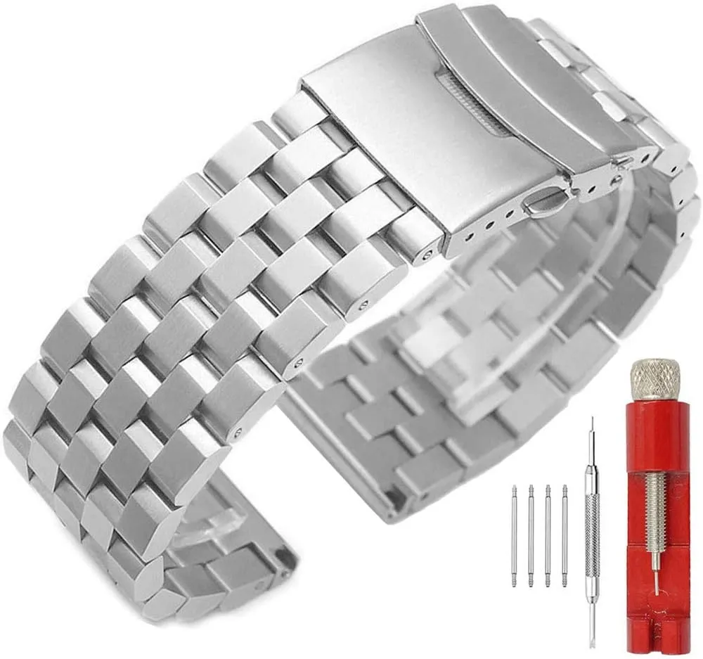 18mm/20mm/22mm/24mm/26mm Brushed Metal Watch Bands for Men Women Solid Stainless Steel Watch Band Watch Bracelet Strap Deployment Double FlipLock Buckle Black Silver Blue