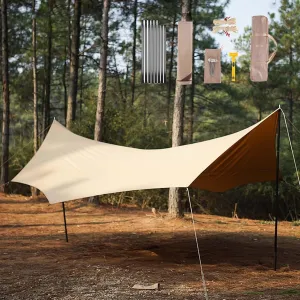 18x14ft Waterproof Camping Tarp, 300D Oxford 6000mm PU Waterproof UV Protection Sun Shade Awning Outdoor Backpacking Shelter Canopy(Rice-White,177x173x102inch)