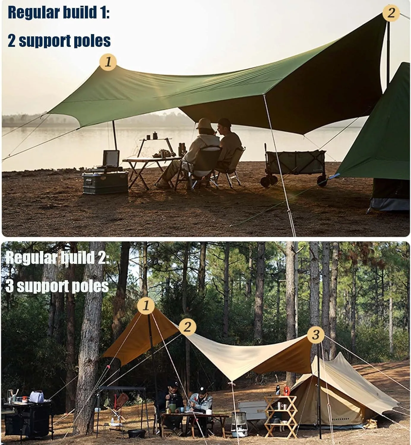 18x14ft Waterproof Camping Tarp, 300D Oxford 6000mm PU Waterproof UV Protection Sun Shade Awning Outdoor Backpacking Shelter Canopy(Rice-White,177x173x102inch)