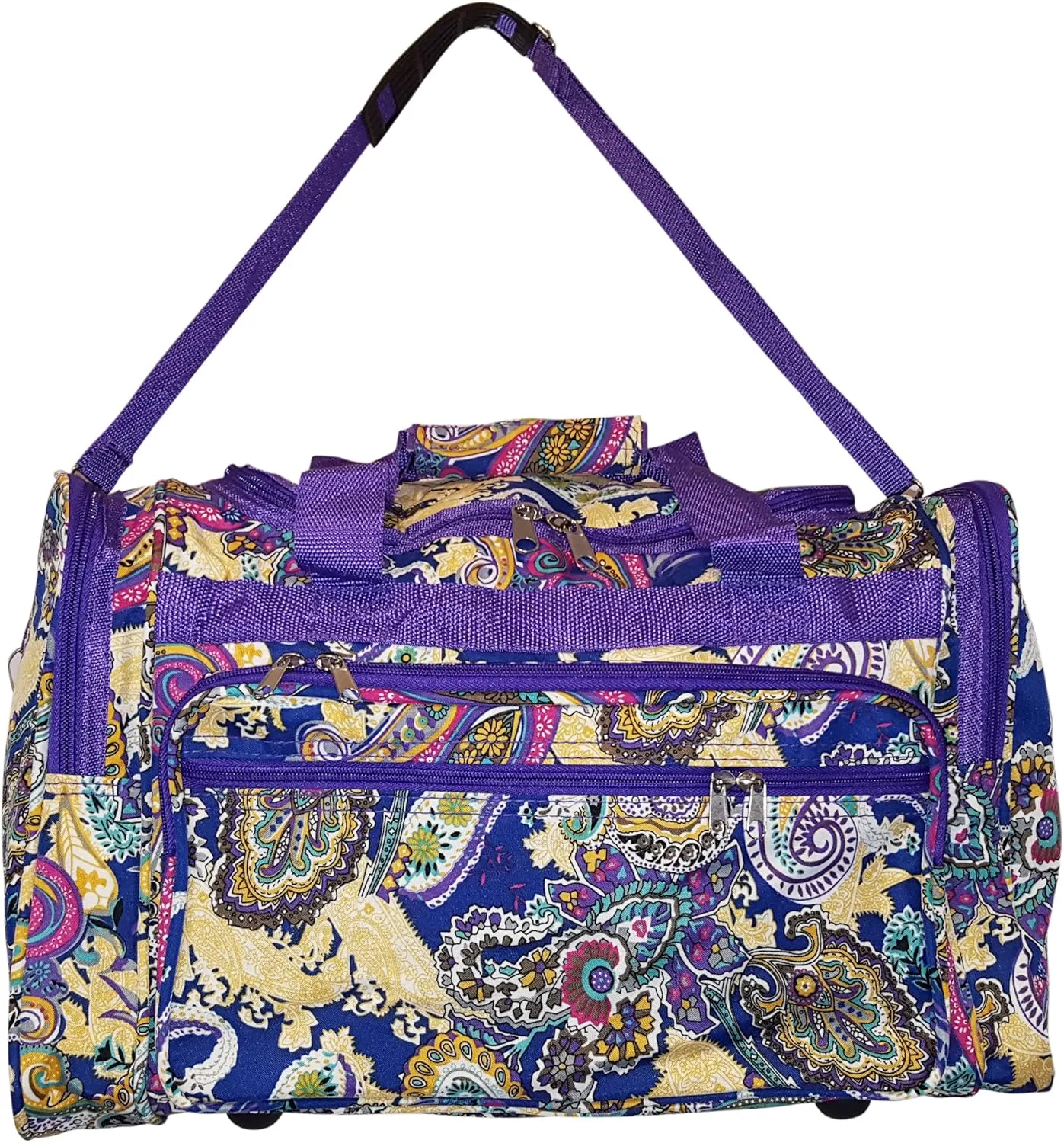 19" Fashion Multi Pocket Duffle Bag - Personalization Available (Blank - Multi Purple Trim)