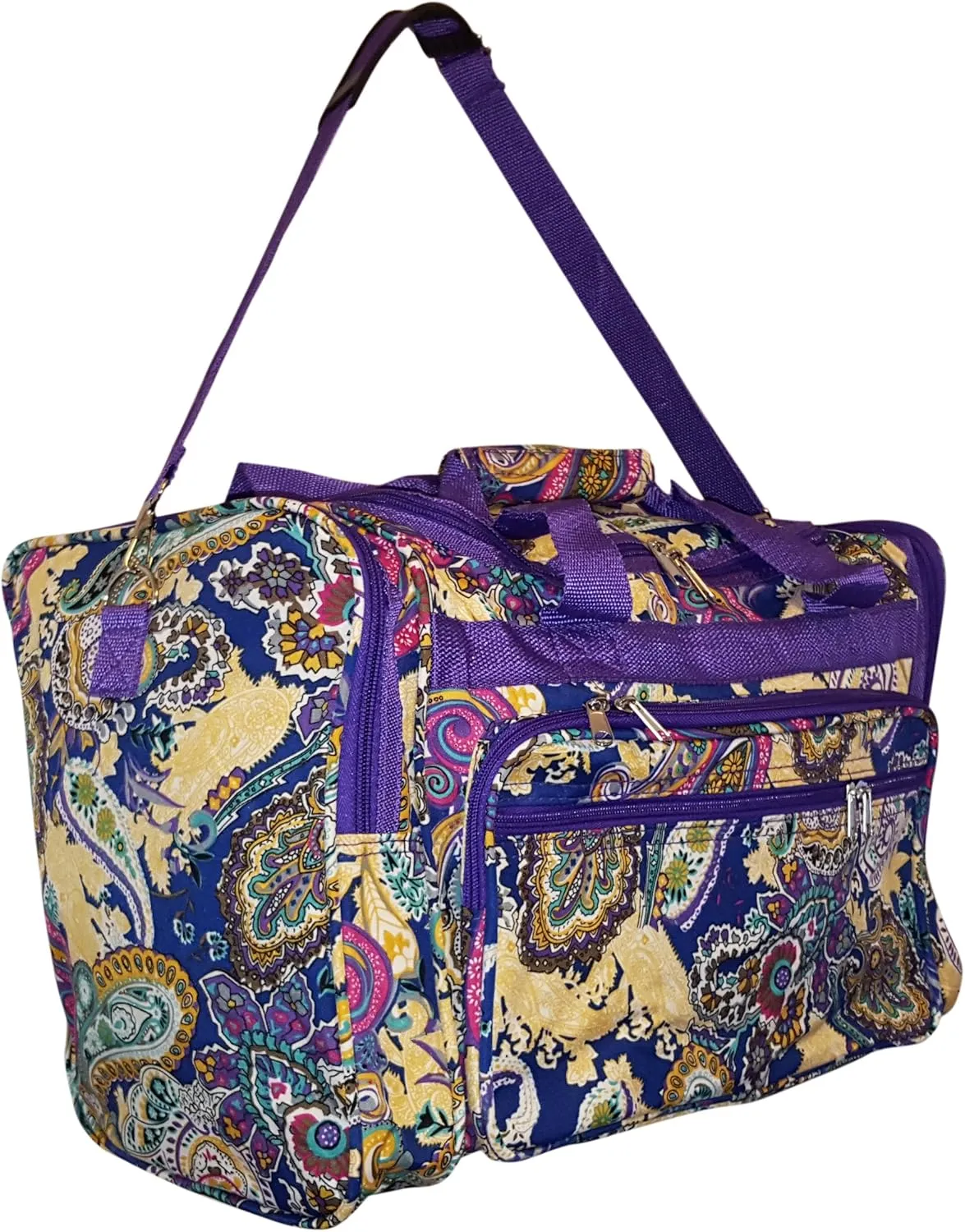19" Fashion Multi Pocket Duffle Bag - Personalization Available (Blank - Multi Purple Trim)