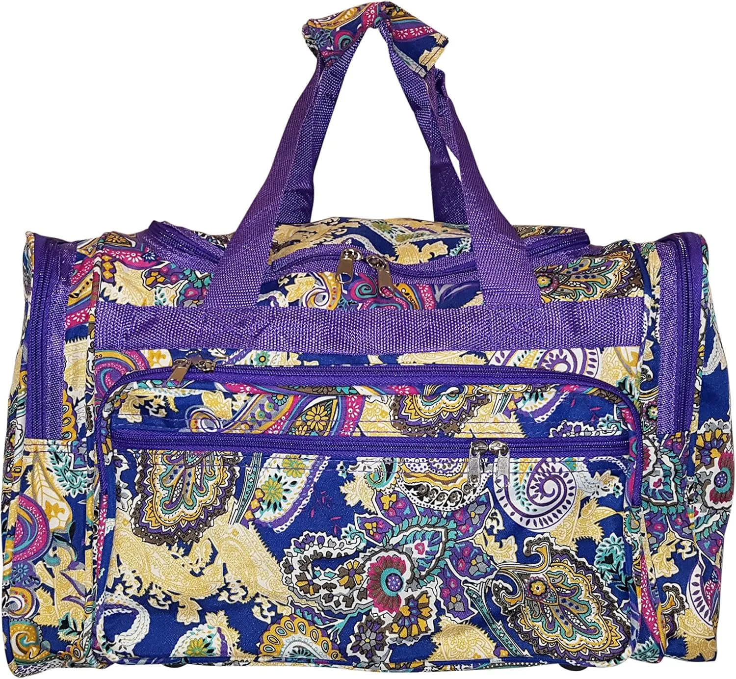19" Fashion Multi Pocket Duffle Bag - Personalization Available (Blank - Multi Purple Trim)