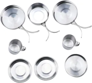 1Set Outdoor Camping Cookware Set Stainless Steel Picnic Set with Frying Pan Large Pots Cups Plates Lid Lightweight Portable for Barbecue Hiking and Outdoor
