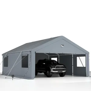 2 Car Carports 20X20 Heavy Duty，Car Ports with 180G Removable Side Walls, Carport Canopy, Portable Car Port Garage, Car Shelter All Weather,Gray