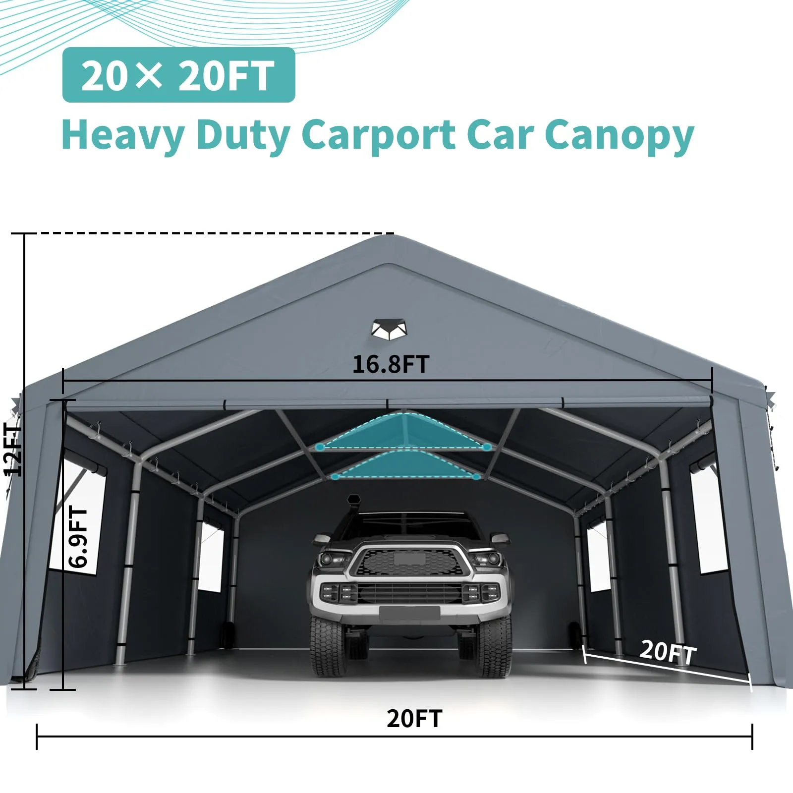 2 Car Carports 20X20 Heavy Duty，Car Ports with 180G Removable Side Walls, Carport Canopy, Portable Car Port Garage, Car Shelter All Weather,Gray
