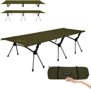 2-in-1 Portable Camping Cot for Adults, Upgrade 1000D Oxford Sturdy Ultralight Height Adjustable Backpacking Cot, Military Camping Bed for Outdoor Camp Travel Hiking Home, Support 330 Lbs (Green, M)