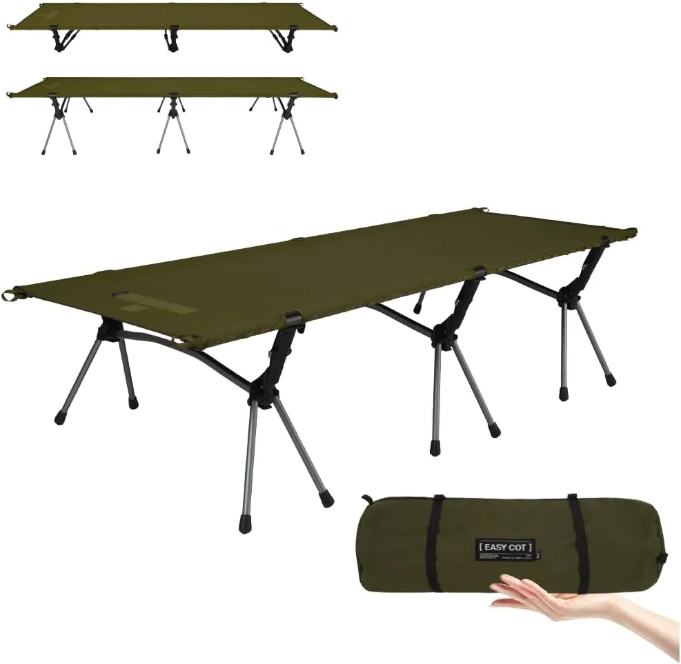 2-in-1 Portable Camping Cot for Adults, Upgrade 1000D Oxford Sturdy Ultralight Height Adjustable Backpacking Cot, Military Camping Bed for Outdoor Camp Travel Hiking Home, Support 330 Lbs (Green, M)