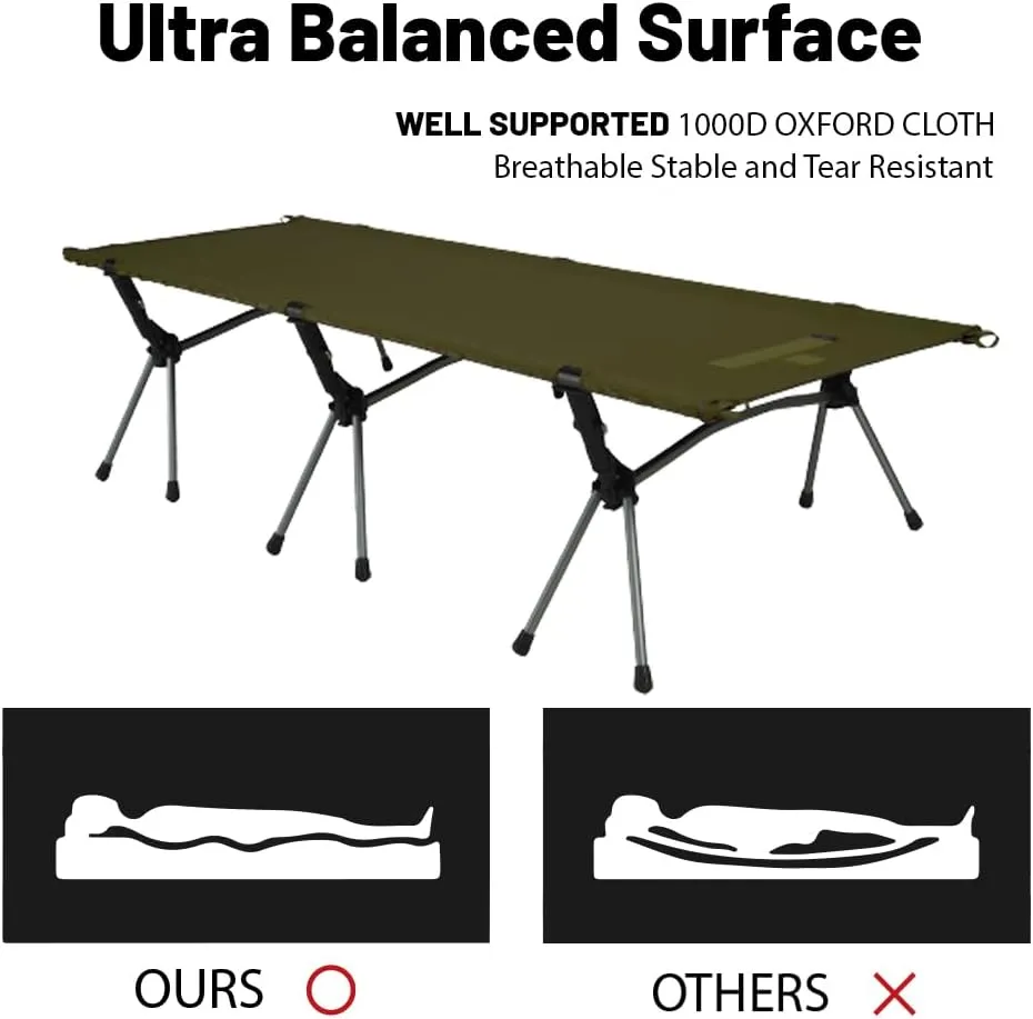 2-in-1 Portable Camping Cot for Adults, Upgrade 1000D Oxford Sturdy Ultralight Height Adjustable Backpacking Cot, Military Camping Bed for Outdoor Camp Travel Hiking Home, Support 330 Lbs (Green, M)