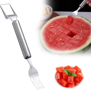 2-In-1 Stainless Steel Fruit Cutter, 2025 New Stainless Steel Watermelon Fork Slicer, Portable Watermelon Slicer Cutter Tool for Family Parties (1)