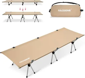 2-in-1 Ultralight Folding Camping Cot with Leg Extenders, Military Camping Cots Bed, Heavy Duty Folding Sleeping Camping Cot for Backpacking Hiking Travel Tent, Support 330 Lbs (Khaki)