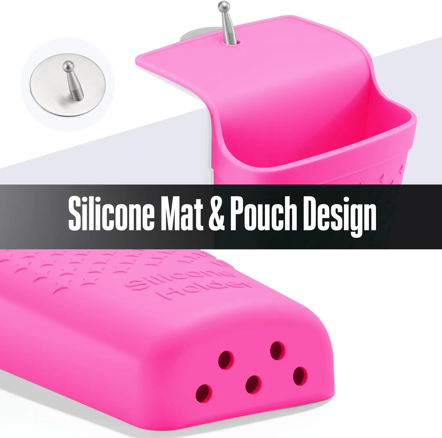 2 Pack Heat Resistant Silicone Hair Iron Mat and Pouch,Portable Travel Hair Straightener Mat and Holder for Hair Styling Tools.(Hot Pink)