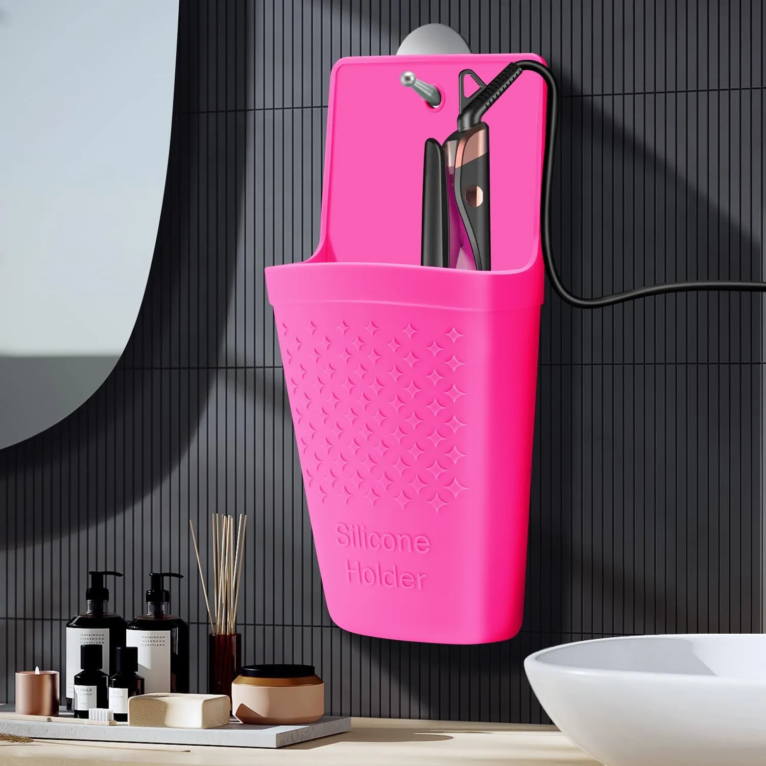 2 Pack Heat Resistant Silicone Hair Iron Mat and Pouch,Portable Travel Hair Straightener Mat and Holder for Hair Styling Tools.(Hot Pink)