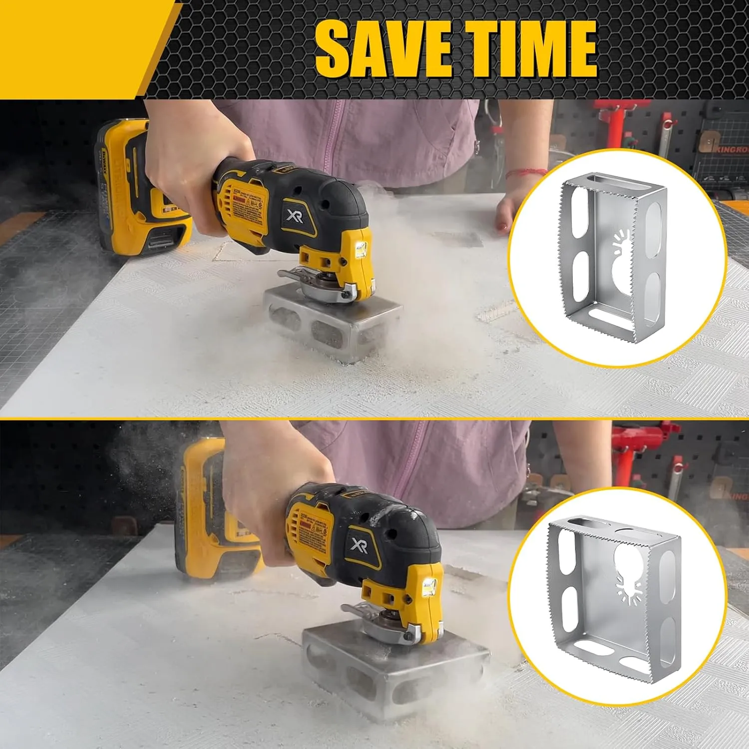 2 Pcs Square Slot Cutter Compatible for Dewalt 20V & Milwukee M18 Oscillating Multi-Tool to Cut-in Single Gang Wall Boxes,Outlet Cutter for Drywall,Efficient Carving Tool,Rectangle   Square