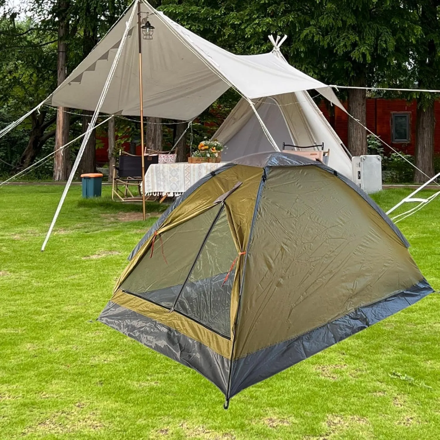 2 Person Camping Tent Folding Lightweight Windproof Easy Setup Single Layer Sun Shelter for Traveling Backpacking Yard Family